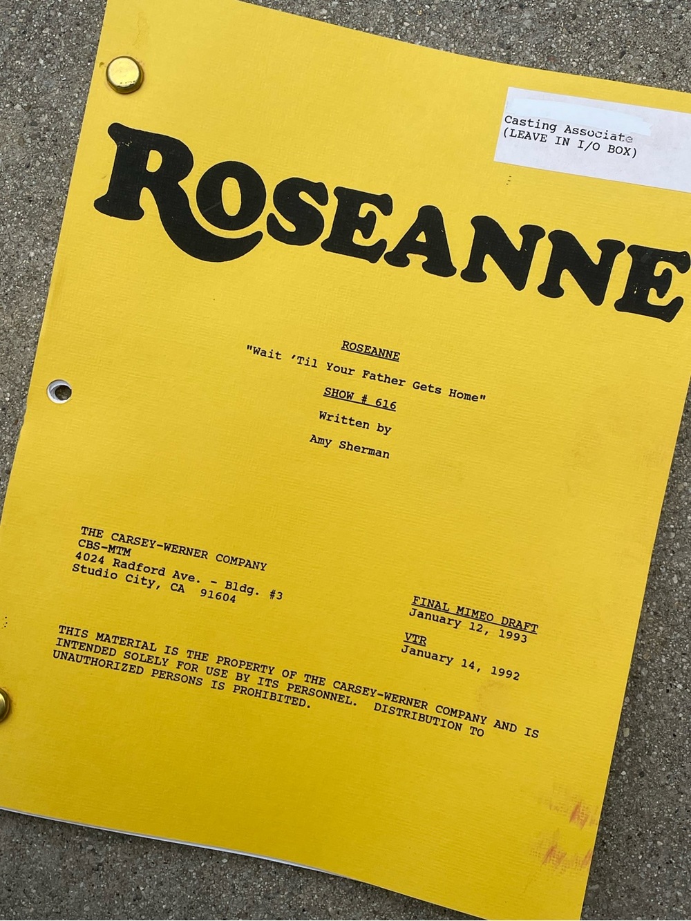 Roseanne Vtg 1992 Production Used Final Draft Script Til Your Father Gets Home